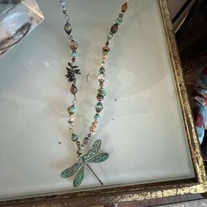 Verdigris DRAGONFLY BOHEMIAN PENDANT Necklace